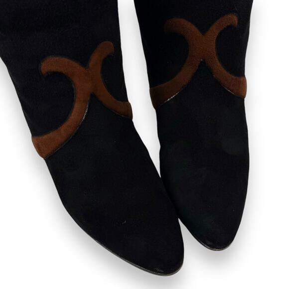 1960's Italian PANCALDI for ERIC COUTURE black and brown suede knee high boots - Picture 3 of 16